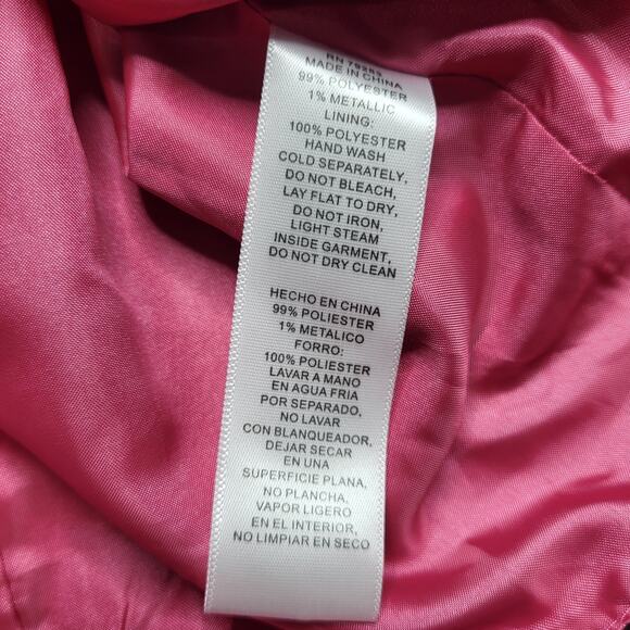 Alex Evenings Fuchsia Pink Black Metallic Print Blouse 3/4 Sleeve Wrap Top Small - Picture 10 of 10